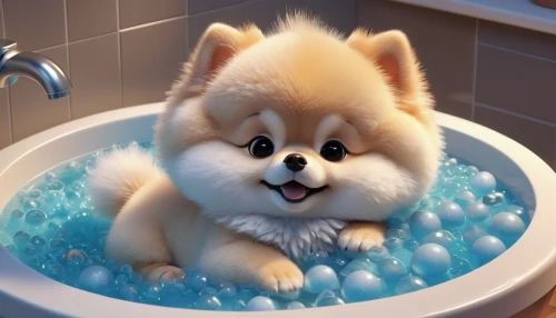 bath ball,tub,taking a bath,bath balls,bath,water bath,bath toy,bathtub,kiribath,pomeranian,baby bathing,bathtub accessory,german spitz,german spitz klein,bath with milk,milk bath,cute puppy,german spitz mittel,to bathe,small bubbles,Unique,3D,3D Character