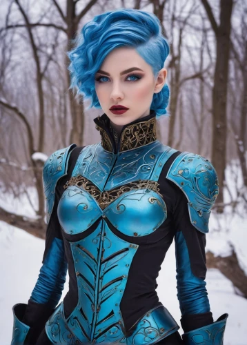 winterblueher,blue enchantress,ice queen,elsa,suit of the snow maiden,sterntaler,the snow queen,gara,violet head elf,cosplay image,ice princess,female warrior,fantasy woman,frozen,female doll,symetra,blue peacock,cuirass,frost,blue snowflake,Conceptual Art,Daily,Daily 25