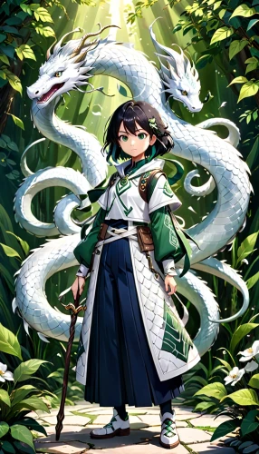 dragon li,nine-tailed,snake staff,lilly of the valley,dragon of earth,water-the sword lily,dragon slayer,rod of asclepius,sword lily,nori,udon,emperor snake,komatsuna,guilinggao,patrol,dinokonda,kamameshi,green dragon,quetzal,nikko,Anime,Anime,Realistic