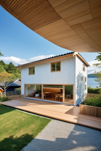 wooden decking,japanese architecture,dunes house,inverted cottage,house by the water,folding roof,timber house,summer house,wooden house,cube house,mid century house,corten steel,archidaily,cubic house,cube stilt houses,wood deck,grass roof,holiday home,landscape design sydney,modern architecture,Photography,General,Realistic