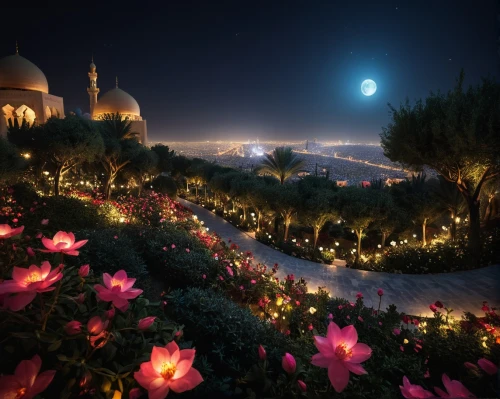 dubai garden glow,ramadan background,sheikh zayed mosque,sheikh zayed grand mosque,zayed mosque,night-blooming jasmine,sheihk zayed mosque,night view of red rose,landscape lighting,islamic lamps,united arab emirates,arabic background,night scented jasmine,night-blooming cactus,garden star of bethlehem,uae,christmas landscape,moonlight cactus,lights serenade,dubai miracle garden,Conceptual Art,Fantasy,Fantasy 11