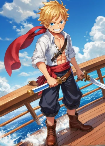 scarlet sail,sanji,sailing saw,cloud,nautical star,leo,pirate,at sea,seafaring,sailor,galleon,alibaba,anchor,seafarer,fullmetal alchemist edward elric,mariner,pirate treasure,meteora,adventurer,sailer,Illustration,Japanese style,Japanese Style 01