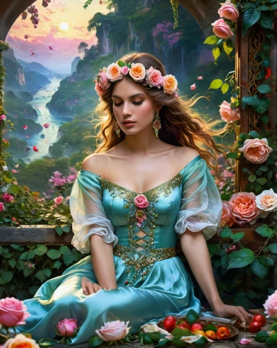 fantasy picture,faery,fantasy portrait,girl in flowers,fairy tale character,faerie,girl in the garden,fantasy art,beautiful girl with flowers,rosa 'the fairy,fairy queen,rapunzel,celtic woman,fairy tale,the sleeping rose,mystical portrait of a girl,jasmine blossom,flower fairy,cinderella,splendor of flowers,Conceptual Art,Fantasy,Fantasy 05