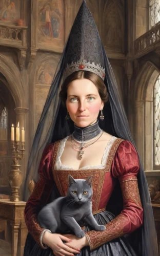 gothic portrait,cat european,the hat of the woman,cat mom,napoleon cat,cat,cat sparrow,romantic portrait,victorian lady,sterntaler,custom portrait,girl in a historic way,cat image,she-cat,portrait of christi,fantasy portrait,medieval,joan of arc,celtic queen,tudor