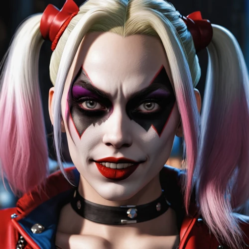 harley quinn,harley,killer doll,evil woman,cosmetic,doll's facial features,custom portrait,edit icon,vampire woman,bat,vampire lady,veronica,killer smile,queen of hearts,vampire,red lips,bad girl,femme fatale,marvelous,killer,Photography,General,Realistic