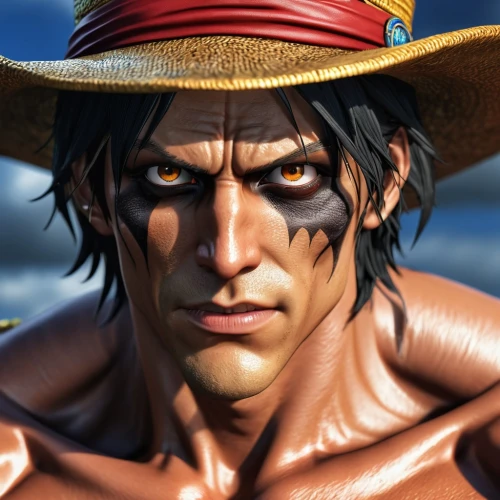 garp fish,calm usopp,straw hat,pirate,franky,male character,aladin,straw hats,chopper,onepiece,high sun hat,angry man,gobi,sea man,mock sun hat,goku,ken,poseidon god face,brown hat,kame sennin,Photography,General,Realistic