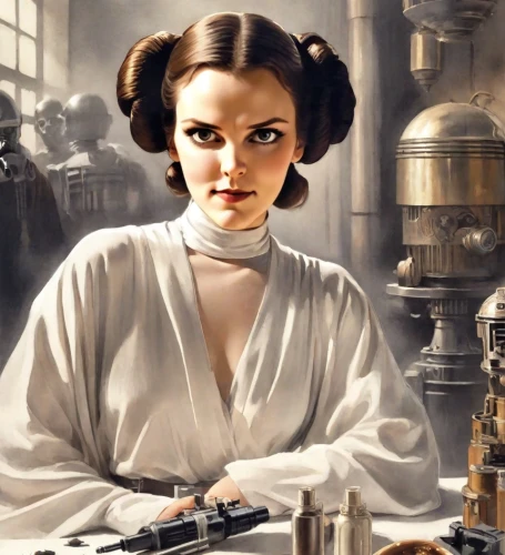 princess leia,daisy jazz isobel ridley,cg artwork,imperial,sci fiction illustration,barmaid,the long-hair cutter,female doctor,barista,telephone operator,solo,vesper,girl in the kitchen,watchmaker,bartender,clone jesionolistny,science fiction,girl in a historic way,librarian,waiting staff,Digital Art,Ink Drawing