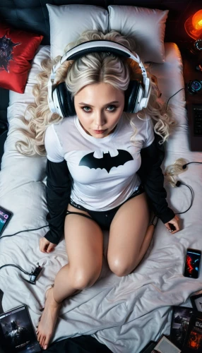 harley quinn,bat,girl in bed,batman,bats,caped,cruella,harley,dark net,birds of prey-night,comicbook,vampire woman,fantasy woman,retro halloween,super heroine,woman laying down,pjs,cosplay image,woman on bed,super nintendo,Conceptual Art,Fantasy,Fantasy 34