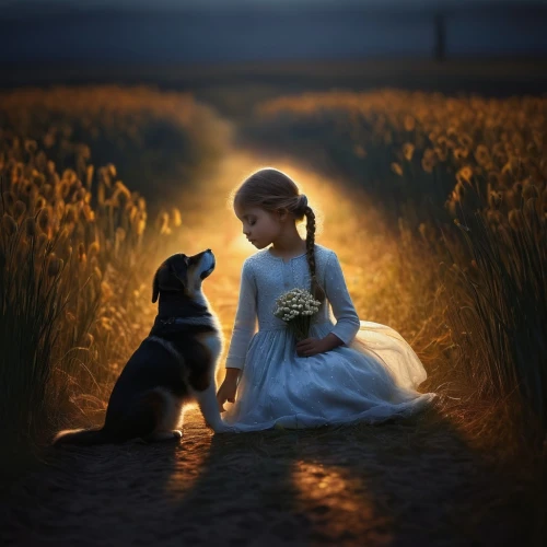girl with dog,boy and dog,little boy and girl,mystical portrait of a girl,companion dog,romantic portrait,children's fairy tale,the little girl,innocence,fantasy picture,tenderness,vintage boy and girl,goldenlight,magical moment,little girl and mother,a fairy tale,photomanipulation,dog and cat,fairy tale,companionship,Photography,Documentary Photography,Documentary Photography 22