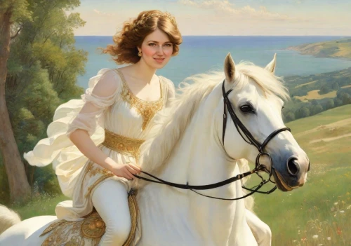 a white horse,white horse,horseback,franz winterhalter,equestrian,equestrianism,andalusians,horse riding,white horses,galloping,horseback riding,english riding,joan of arc,jane austen,bouguereau,arabian horse,white lady,centaur,lily of the field,dressage,Digital Art,Classicism