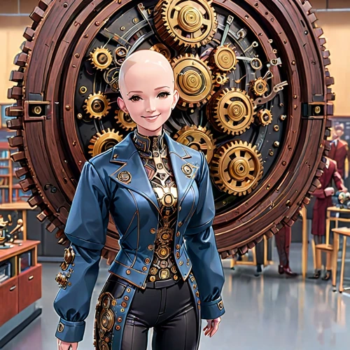 steampunk,clockmaker,steampunk gears,watchmaker,clockwork,librarian,cog,sci fiction illustration,grandfather clock,alessandro volta,eleven,mechanical,vault,jean button,cg artwork,female doctor,girl with a wheel,metropolis,prejmer,pompadour,Anime,Anime,General