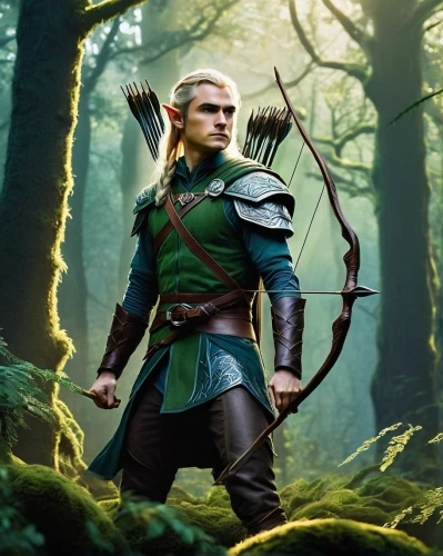 male elf,link,swath,robin hood,bow and arrows,elven,aaa,longbow,bows and arrows,heroic fantasy,patrol,elf,wood elf,elven forest,elves,king arthur,hobbit,3d archery,archery,archer,Illustration,Realistic Fantasy,Realistic Fantasy 25