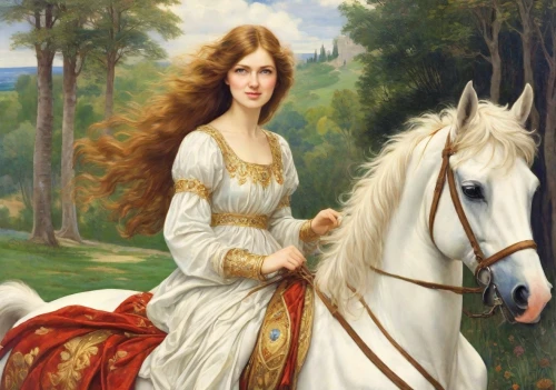 a white horse,british longhair,andalusians,white horse,british semi-longhair,franz winterhalter,portrait of a girl,constellation unicorn,horseback,young lady,equestrian,artemisia,joan of arc,young woman,unicorn art,centaur,equestrianism,oriental longhair,white lady,white horses,Digital Art,Classicism