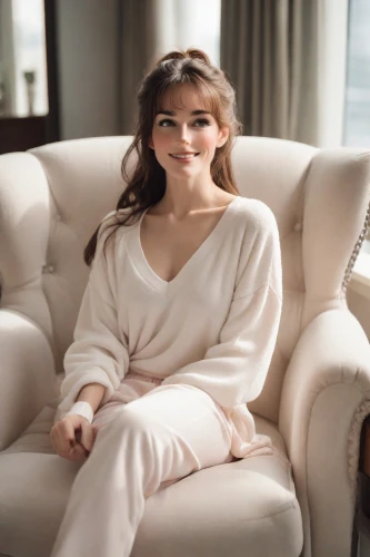 with glasses,audrey hepburn,bathrobe,selena gomez,pajamas,reading glasses,glasses,on the couch,sofa,audrey hepburn-hollywood,pink glasses,elegant,silver framed glasses,sitting on a chair,pantsuit,vanity fair,lace round frames,brooke shields,onesie,lotte,Photography,Natural
