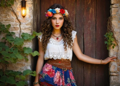 bohemian,boho,gypsy soul,beautiful girl with flowers,gipsy,hippie,gypsy hair,country dress,gypsy,flower garland,vintage floral,floral garland,miss circassian,hippie time,vintage woman,elven flower,bohemian shepherd,floral wreath,girl in flowers,kahila garland-lily,Conceptual Art,Fantasy,Fantasy 28