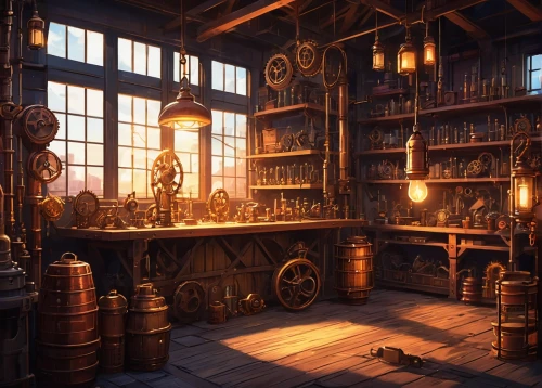 apothecary,potions,tavern,brandy shop,study room,candlemaker,clockmaker,bookshelves,old library,alchemy,dark cabinetry,classroom,cabinetry,woodwork,distillation,witch's house,ancient house,hogwarts,sci fiction illustration,bookcase,Illustration,Japanese style,Japanese Style 03