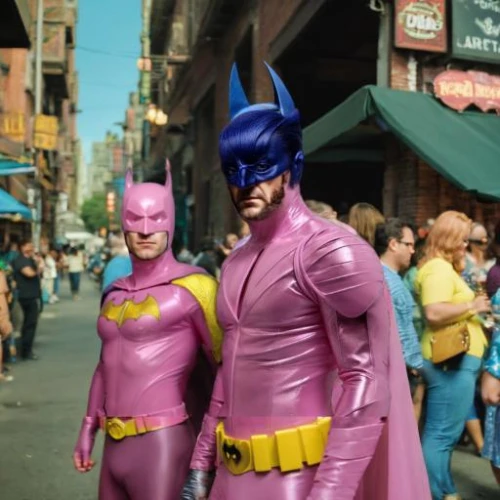 bats,crime fighting,batman,comic characters,purple,latex clothing,bat smiley,purple and pink,costumes,man in pink,the suit,latex,pink-purple,halloween costumes,bat,pink quill,pink leather,spandex,pink family,lantern bat