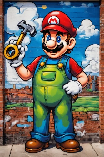 plumber,super mario,super mario brothers,mario,mario bros,graffiti art,brick wall background,luigi,grafitti,grafitty,mural,graffiti,wall art,grafiti,brick background,wall paint,wall,plumbing,wall painting,spray can,Conceptual Art,Graffiti Art,Graffiti Art 07