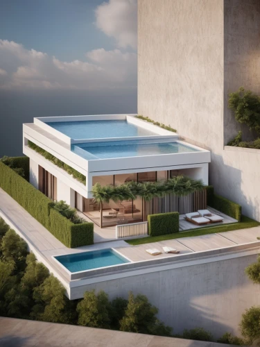modern house,roof top pool,pool house,3d rendering,infinity swimming pool,dunes house,luxury property,modern architecture,floating island,terraces,holiday villa,flat roof,luxury real estate,dug-out pool,skyscapers,contemporary,swimming pool,roof landscape,render,roof terrace,Photography,General,Natural