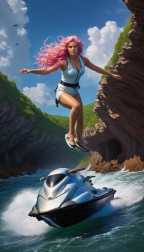 jet ski,powerboating,ariel,personal water craft,speedboat,surfboat,watercraft,summer floatation,the sea maid,lilo,moana,motor boat race,water sports,cg artwork,girl on the boat,water sport,boating,mermaid vectors,little mermaid,hula