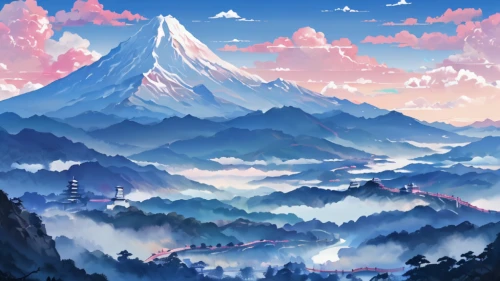 japanese mountains,mountains,mountain world,mountain landscape,mountain scene,mountainous landscape,japanese alps,high mountains,cloud mountain,mountain,mountain peak,mountain sunrise,giant mountains,landscape background,himalaya,mountain range,mountain slope,meteora,autumn mountains,mount scenery,Illustration,Japanese style,Japanese Style 06