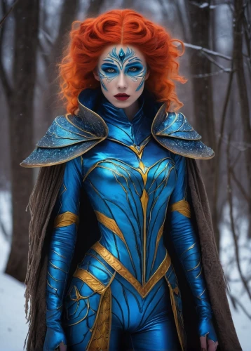 fantasy woman,merida,blue enchantress,cosplay image,sorceress,samara,the snow queen,winterblueher,sterntaler,ice queen,suit of the snow maiden,mystique,the enchantress,bodypainting,aquaman,female warrior,cosplayer,huntress,cosplay,goddess of justice,Conceptual Art,Daily,Daily 25