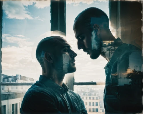 double exposure,multiple exposure,photomanipulation,photo manipulation,dialogue window,conceptual photography,window pane,mannequin silhouettes,reflected,dualism,image manipulation,man and boy,self-reflection,photomontage,two people,capital cities,reflection,glass pane,parallel worlds,the window