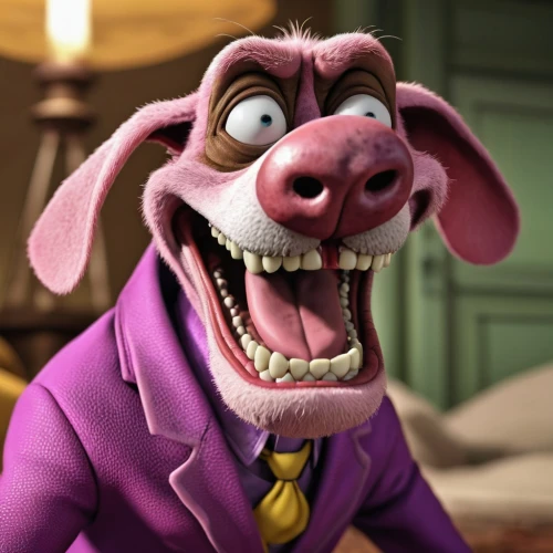 the pink panther,pink panther,donkey,inner pig dog,swine,pig,aardvark,suckling pig,bale,domestic pig,butler,barnyard,pig dog,disney character,half donkey,smaland hound,anthropomorphized animals,porker,snout,wool pig,Photography,General,Realistic