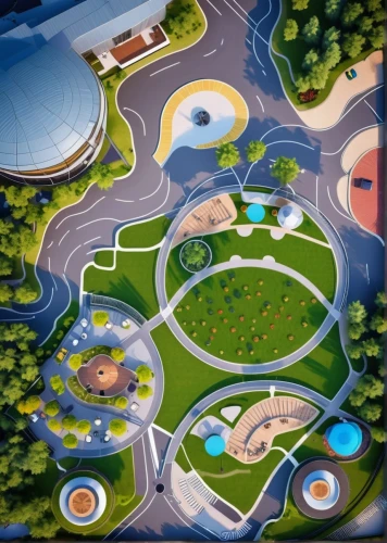roundabout,highway roundabout,traffic circle,oval forum,smart city,futuristic landscape,urban park,helipad,school design,epcot center,the disneyland resort,urban design,futuristic art museum,artificial islands,solar cell base,sky space concept,olympiapark,mini golf course,futuristic architecture,musical dome,Photography,General,Realistic