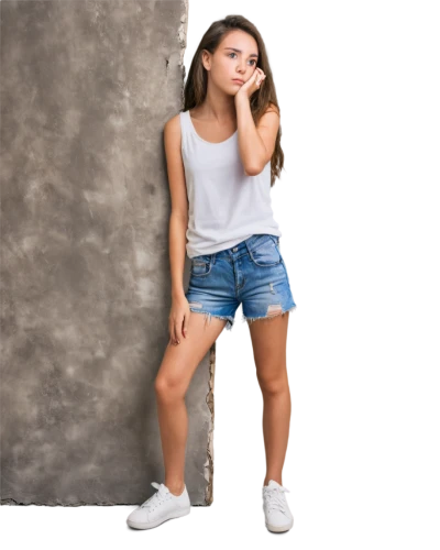 girl on a white background,jean shorts,jeans background,concrete background,female model,bermuda shorts,girl in t-shirt,skort,cement background,in shorts,portrait background,women's clothing,shorts,girl in overalls,white background,photographic background,women clothes,grey background,cardboard background,denim background,Art,Classical Oil Painting,Classical Oil Painting 28