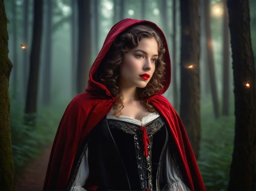 red riding hood,little red riding hood,red coat,queen of hearts,fairy tale character,red cape,fairy tales,fairy tale,a fairy tale,fairy tale icons,red tunic,mystical portrait of a girl,fairytales,gothic portrait,fantasy picture,the enchantress,fairytale characters,children's fairy tale,faery,fairytale,Illustration,Retro,Retro 22