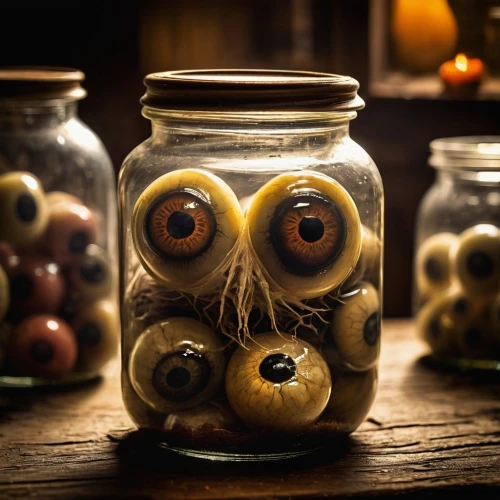 jar,jars,cookie jar,empty jar,honey jar,glass jar,candy jars,tea jar,storage-jar,gingerbread jar,manson jar,three eyed monster,halloween owls,mason jar,mason jars,bombyx mori,owl eyes,preserved food,honey jars,wooden mask,Illustration,Realistic Fantasy,Realistic Fantasy 40