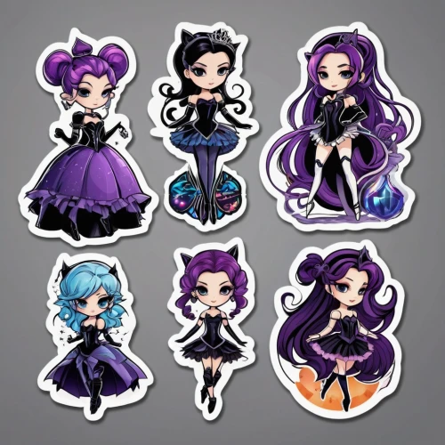 acerola family,butterfly dolls,chibi children,acerola,gothic fashion,nightshade family,halloween silhouettes,halloween icons,chibi kids,violet family,ravens,vamps,bats,fairy tale icons,hair clips,chibi,mermaid vectors,goth festival,veil purple,rarity,Unique,Design,Sticker