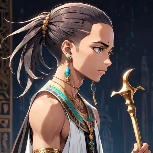 ancient egyptian girl,ankh,priestess,cleopatra,pharaonic,pharaoh,cg artwork,artemisia,athena,scepter,alibaba,female warrior,ancient egypt,ancient egyptian,goddess of justice,inka,game illustration,horus,artemis,male character,Anime,Anime,Traditional