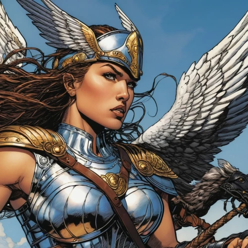 goddess of justice,athena,the archangel,archangel,heroic fantasy,female warrior,warrior woman,wonderwoman,birds of prey,fantasy woman,birds of prey-night,wonder woman city,wonder woman,bird of prey,death angel,mythological,winged,angels of the apocalypse,harpy,artemisia,Illustration,American Style,American Style 02