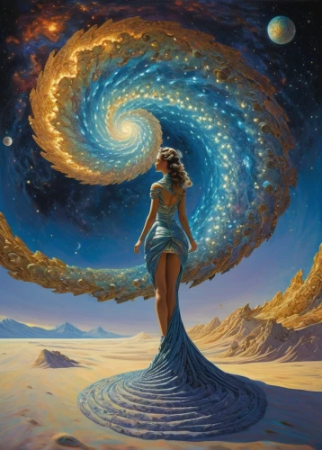 astral traveler,mother earth,the universe,mysticism,andromeda,psychedelic art,celestial bodies,equilibrium,consciousness,time spiral,universe,shamanic,metaphysical,celestial body,shamanism,fractals art,astral,vibration,esoteric,inner space,Illustration,Realistic Fantasy,Realistic Fantasy 03