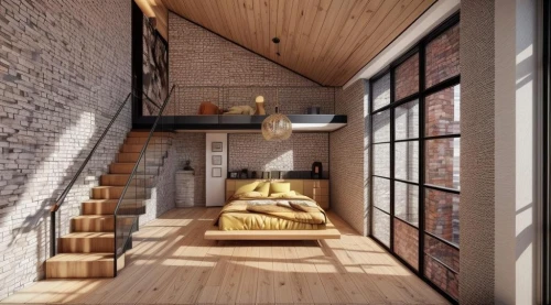 loft,an apartment,hallway space,modern room,shared apartment,home interior,attic,bedroom,apartment,wooden stairs,brick house,3d rendering,penthouse apartment,interior modern design,wooden house,smart home,inverted cottage,block balcony,sand-lime brick,wooden windows