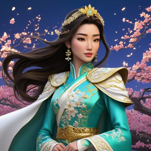 mulan,jasmine blossom,hanbok,oriental princess,jasmine flower,jasmine,yi sun sin,jasmine flowers,inner mongolian beauty,chinese art,xiangwei,siu mei,taiwanese opera,asian woman,plum blossoms,peking opera,asian costume,wuchang,asian culture,shuanghuan noble,Illustration,American Style,American Style 01