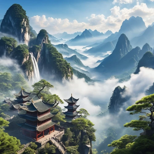 huangshan mountains,mountainous landscape,mountain landscape,chinese background,chinese temple,chinese architecture,huangshan maofeng,yunnan,chinese clouds,asian architecture,mountain scene,landscape background,huashan,fantasy landscape,chinese art,tigers nest,world digital painting,guizhou,guilin,japanese mountains,Photography,General,Realistic