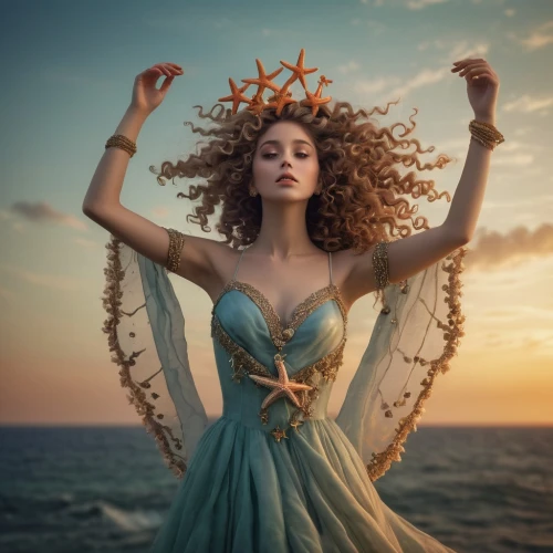 the sea maid,the wind from the sea,celtic woman,fairy queen,celtic queen,fantasy woman,heart with crown,the enchantress,arms outstretched,queen of liberty,siren,hoopskirt,spring equinox,rusalka,fantasy portrait,fairies aloft,god of the sea,divine healing energy,mystical portrait of a girl,merida,Illustration,Abstract Fantasy,Abstract Fantasy 06