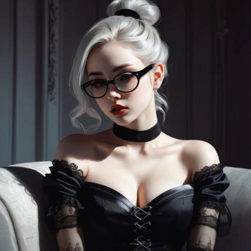 reading glasses,librarian,victorian lady,black cat,lace round frames,glasses,vampire lady,silver framed glasses,fantasy portrait,gothic fashion,gothic portrait,with glasses,eye glasses,romantic portrait,spectacles,realdoll,vampire woman,gothic style,elegant,gothic woman,Conceptual Art,Fantasy,Fantasy 19