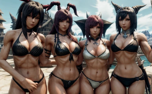 massively multiplayer online role-playing game,kos,stand models,ephedra,female hares,game characters,the three graces,x3,felines,foxes,anime 3d,kittens,figure group,motorboats,beach goers,skyrim,catlike,lancers,fitness and figure competition,beautiful girls with katana
