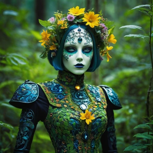 the enchantress,faerie,fairy peacock,faery,dryad,blue enchantress,elven flower,valerian,fairy queen,bodypaint,poison ivy,bodypainting,mother earth,mother nature,body painting,fantasy woman,fae,girl in flowers,rusalka,flower fairy,Photography,Fashion Photography,Fashion Photography 21