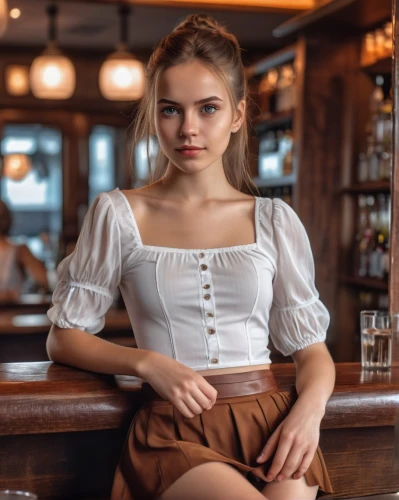 barmaid,woman at cafe,waitress,barista,girl in t-shirt,unique bar,bartender,country dress,girl in white dress,young woman,girl in the kitchen,girl sitting,pub,bar,relaxed young girl,oktoberfest,women's clothing,beautiful young woman,pretty young woman,women at cafe