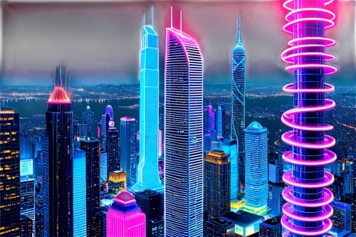 futuristic landscape,futuristic architecture,futuristic,dubai,electric tower,fantasy city,urban towers,city skyline,cityscape,skyscrapers,cellular tower,cyberpunk,colorful city,burj,cyberspace,wallpaper dubai,skyline,city cities,metropolis,sky city,Illustration,Realistic Fantasy,Realistic Fantasy 39