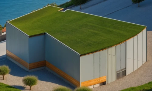 grass roof,turf roof,eco-construction,shipping container,cube stilt houses,aqua studio,shipping containers,cube house,sewage treatment plant,artificial turf,floating huts,cubic house,cargo containers,coastal protection,dunes house,prefabricated buildings,artificial grass,boat shed,pool house,flat roof,Photography,General,Realistic