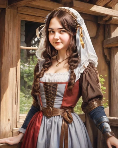 folk costume,girl in a historic way,country dress,hoopskirt,bavarian,bavarian swabia,milkmaid,musketeer,a girl in a dress,a charming woman,jane austen,overskirt,female doll,tudor,carpathians,folk costumes,bodice,old elisabeth,traditional costume,pretty young woman,Digital Art,Classicism