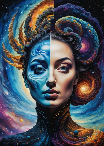 gemini,duality,andromeda,meridians,yogananda,medusa,the universe,yinyang,dimensional,two people,psychedelic art,connectedness,zodiac sign gemini,oil painting on canvas,universe,polarity,opposites,man and woman,illusion,inner space,Unique,Paper Cuts,Paper Cuts 01