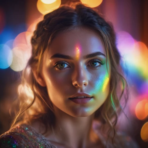 colored lights,colorful light,bokeh lights,bokeh,neon makeup,drawing with light,lights,disco,rainbow and stars,fairy lights,prism,light reflections,mystical portrait of a girl,rainbow background,visual effect lighting,light effects,rainbow pencil background,bokeh effect,luminous,background bokeh,Photography,General,Cinematic