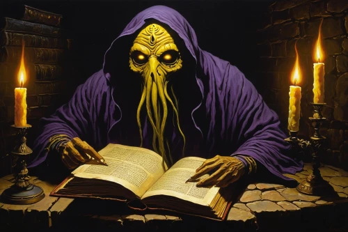 calamari,magic grimoire,magus,scholar,magistrate,hooded man,the collector,grimm reaper,candlemaker,occult,undead warlock,magic book,spell,skeleltt,specter,grim reaper,dodge warlock,art bard,debt spell,divination,Conceptual Art,Daily,Daily 33